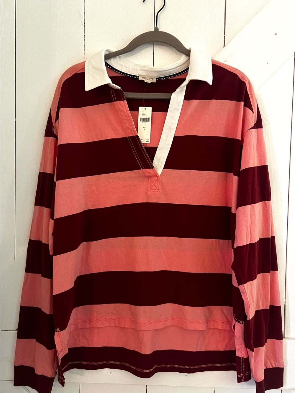 Anthropologie Pilcro Stripe Long Sleeve Rugby Polo Shirt NWT M - Picture 2 of 6